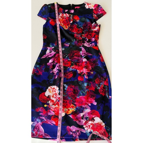 Betsey Johnson Bright Floral Print Cap Sleeve Sheath Dress Career Cocktail Sz 2 - Picture 9 of 16